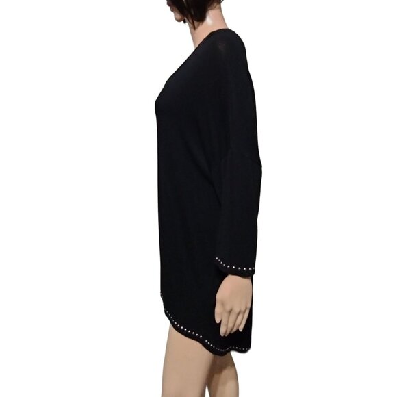 Premise Studio Studded Neckline Hem & 3/4 Sleeve Black Top Size 0X - Picture 3 of 7
